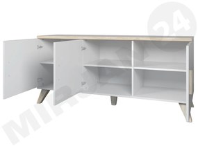 Komoda Sanna 150 3D, Farby: briliantovo biela matná / dub sonoma