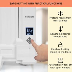 OneConcept Wallander, olejový radiátor, 600 W, termostat, olejové vyhrievanie, plochý dizajn, biely