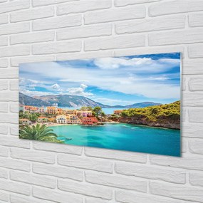 Sklenený obraz Grécko morská pobrežie hory 120x60 cm