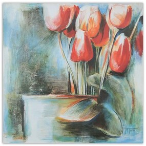 Gario Obraz na plátne Červené tulipány vo váze Rozmery: 40 x 40 cm