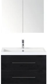 Kúpeľňový nábytkový set Sanox Straight farba čela black oak ŠxVxH 80 x 170 x 40 cm s umývadlom z minerálnej liatiny a zrkadlovou skrinkou