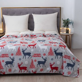 Vianočná mikroplyšová deka MERRY CHRISTMAS DEER sivá Rozmer: 200 x 220 cm