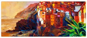 Obraz - Dedina na pobreží Cinque Terre, Talianska riviéra, moderný impresionizmus (120x50 cm)