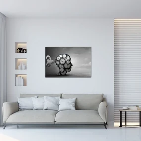Umelecký obraz hlavy s hodinami (90x60 cm)