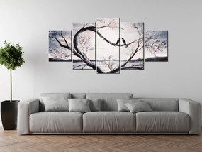 Gario Ručne maľovaný obraz Vtáčia láska na konári - 5 dielny Rozmery: 150 x 105 cm