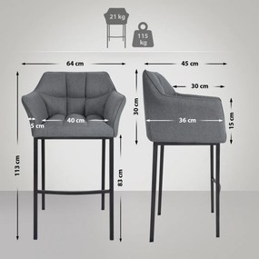 Barová stolička Damaso B - filc, čierny 4-nohý rám - Sivá