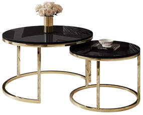 Luxusný konferenčný stolík 2v1 SELI čierny lesk + zlatý chróm