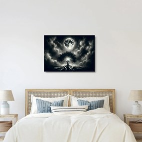 Sklenený obraz – Čiernobiely strom v splne (70x50 cm)