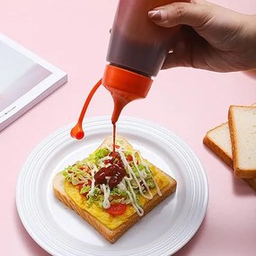 Dávkovacia fľaša na kečup, omáčky, zálievky SOS – červené viečko