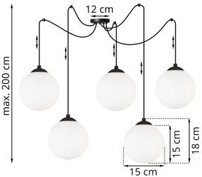 Závesné svietidlo Florence Spider, 5x biele sklenené tienidlo
