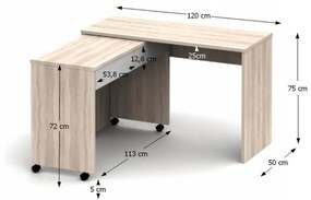 Tempo Kondela Rozkladací PC stôl so šuplíkmi, dub sonoma/biela, VERSAL NEW