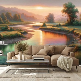 Tapeta západ slnka nad pokojnou riekou