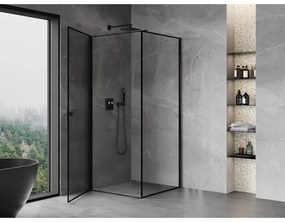 Mexen Mist-B, 1-krídlový výklopný sprchový kút ľavý 90 x 90 cm, číre sklo-čierny rám, 8A2T-090-090-70-70-L