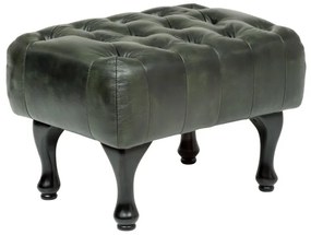 furniture-nabytek.cz - Masívna taburetka Chesterfield Pittsfield z pravej kože, zelená – 60×45×42 cm