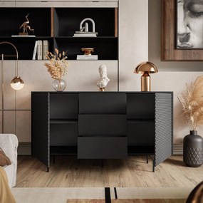 KOMODA KAREEM DVOJDVEROVÁ SO ŠUPLÍKMI ČIERNA 144 cm