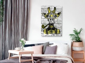 Artgeist Obraz - Giraffe with Pipe (1 Part) Vertical Yellow Veľkosť: 20x30, Verzia: Na talianskom plátne