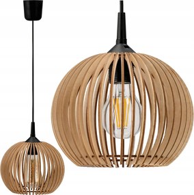 LED STROPNÁ ZÁVESNÁ LAMPA, DREVENÁ, 1xE27 + KLIP PRE JEDNODUCHÚ MONTÁŽ