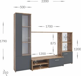Obývacia stena HUGO, šedý grafit/dub craft tabaco