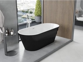 Mexen Yara, voľne stojaca ryhovaná vaňa 170 x 75 cm, biela-čierna, biely prepad, 52861707575-20