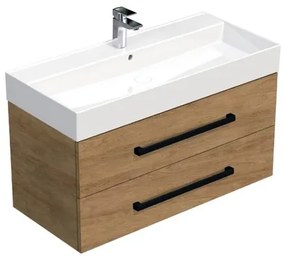 Kúpeľňová skrinka s čiernou úchytkou a umývadlom SAT Cube Way 100x53x46 cm dub Hickory mat CUBE46C1002DHSAT