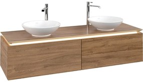 VILLEROY &amp; BOCH Legato závesná skrinka pod dve umývadlá na dosku, 2 zásuvky, s LED osvetlením, 1600 x 500 x 380 mm, Oak Kansas, B599L0RH