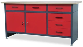 Dielenský stôl so zásuvkami a skrinkou HENRY, 1700 x 850 x 600 mm, antracitovo-červeny
