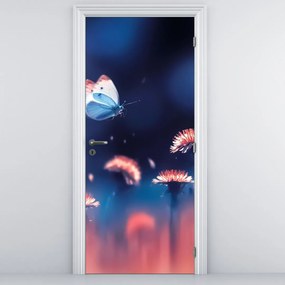 Fototapeta na dvere - Púpavy s modrým motýľom (95x205cm)