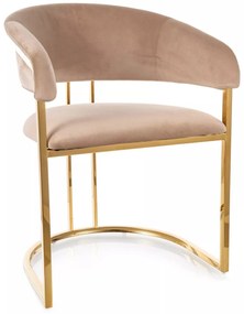Sametové jídelní křeslo Tulipe béžové/zlaté