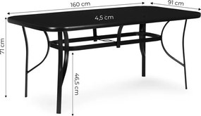 Čierny záhradný stôl s otvorom na slnečník  Šírka: 140 cm | Dĺžka: 80 cm