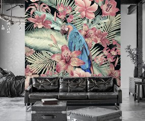 Gario Fototapeta Papagáj na pozadí ružových listov - Andrea Haase Materiál: Vliesová, Rozmery: 100 x 100 cm
