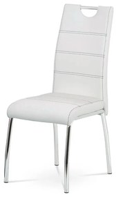 Jedálenská stolička HC-484 WT, poťah biela ekokoža, čierne prešitie