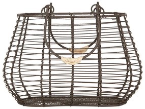 StHnedý drôtený dekoračný košík s ušami - 25*16*17/28 cm