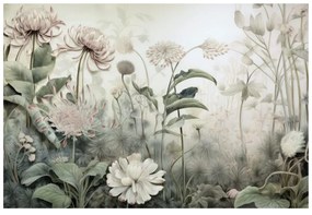 Samolepiaca tapeta kvety zahalené prírodou s béžovým kontrastom