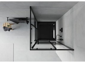 Mexen Rio, štvorcový sprchovací kút s posuvnými dverami 70(dvere) x 70(dvere) x 190 cm, 6mm číre sklo s pásikmi, čierny profil + čierna sprchová vanička SLIM, 860-070-070-70-20-4070B