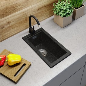 Gamma Decor 2850, 1-komorový granitový drez 280x500x207 mm, čierna so zlatými bodmi, GMA-ZLE000177