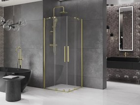 Mexen Velar Duo, sprchový kút s posuvnými dverami 90(dvere) x 90(dvere) cm, 8mm číre sklo, zlatý matný profil, 871-090-090-02-55