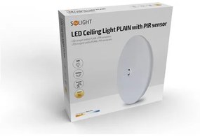 SOLIGHT Prisadené nástenné / stropné LED osvetlenie PLAIN s PIR senzorom, 18W, teplá biela, okrúhle