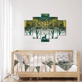 Obraz - Jelene v zelenom lese (150x105 cm)