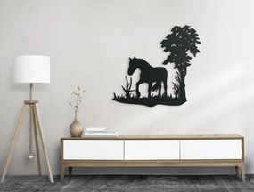 drevko Drevená nálepka Osamelý kôň pod stromom Rozmer obrazu: 32,5 x 35 cm, Farba dekorácie: Čierna