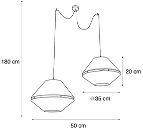 Závesná lampa čierna s dvojitým zamatovým tienidlom zelená so zlatým interiérom 2-svetlá - Cava Luxe