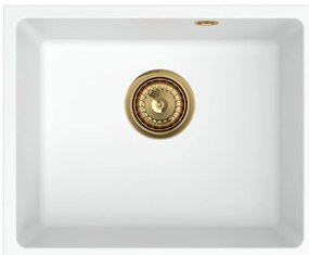 Sink Quality Crypton 55, kuchynský granitový drez 460x375x205 mm + zlatý sifón, biela, SKQ-CRY.W.1KBO.55.XG