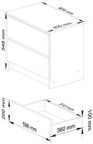 Komoda Kuba 60 cm - 2 zásuvky biela/grafitová