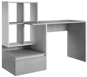 Písací stôl s policou MARLO, sivý betón/biela