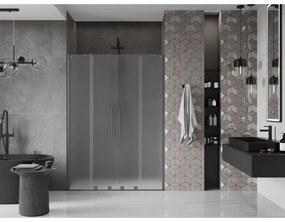 Mexen Velar Duo, posuvné sprchové dvere do otvoru 140 cm, 8mm sklo námraza, grafit brúsený, 871-140-000-32-66