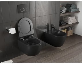 Mexen Carmen, závesná WC misa 490x365x340 mm, Rimless Tornádo + WC sedadlo z duroplastu, čierna matná, 30880185T