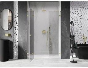 Mexen Lunar L, Otočné ľavé sprchové dvere 120 cm, 8mm číre sklo, zlatý matný profil, 834SL-120-050-55-00-L