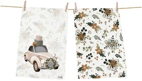 Bavlnené utierky s vianočným motívom v súprave 2 ks 50x70 cm Festive Car – Butter Kings