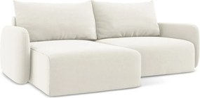 Krémovobiela zamatová rozkladacia/s úložným priestorom rohová pohovka (ľavý roh/s leňoškou) Kalena – Makamii