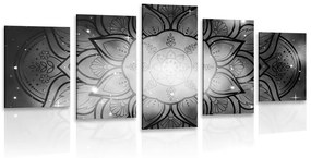 5-dielny obraz Mandala s pozadím galaxie v čiernobielom prevedení