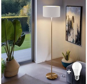 Polux LED stojacia lampa TUNJA 1xE27/20W/230V, priemer 38 cm, zlatá/biela 1xSA2189+1xEG32482
